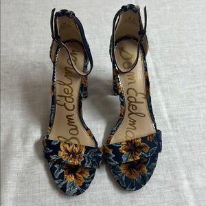 🌞 Sam Edelman Yaro Funky Boho Block Heel Blue & Orange Floral women size 9